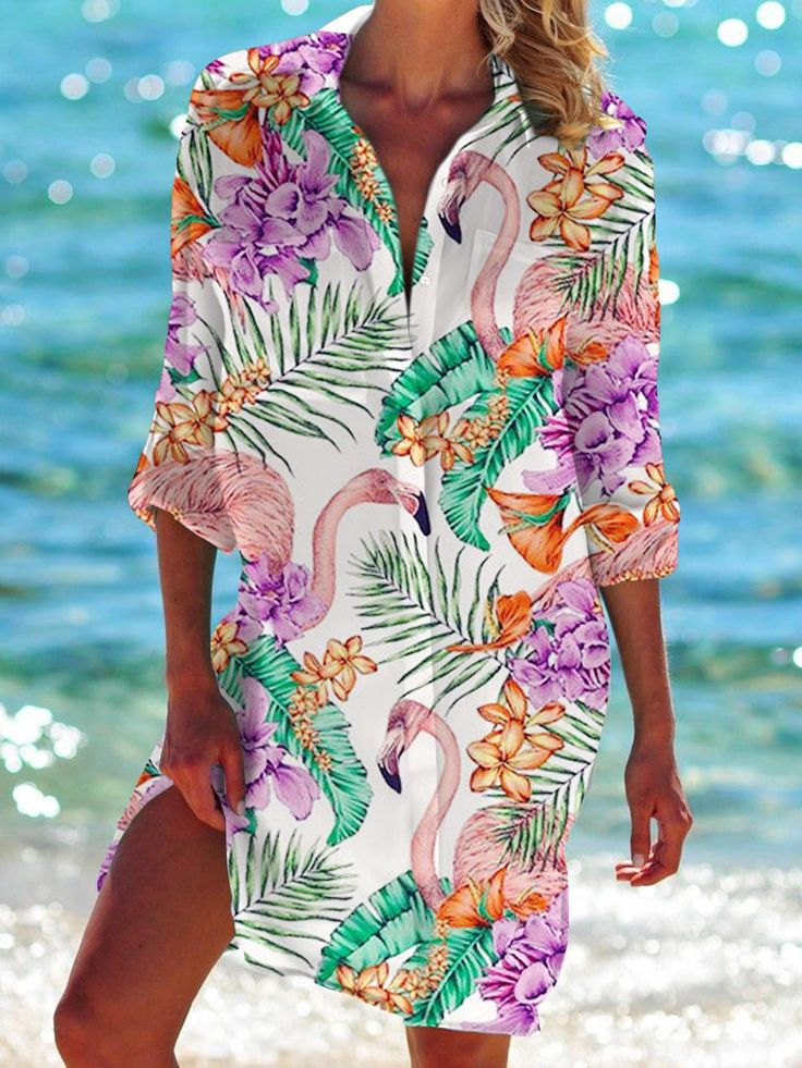 Spring Long Sleeve Beach Dress For Beach Party, Printed Beach Dress For Spring Holiday, Casual Long Sleeve Dress For Beach Party, Multicolor Long Sleeve Vacation Dresses, Spring Long Sleeve Beach Dress, Long Sleeve Multicolor Dresses For Vacation, Holiday Beachwear Dresses With Long Sleeves, Long Sleeve Vacation Dresses, Long Sleeve Beachwear Dresses For Holiday