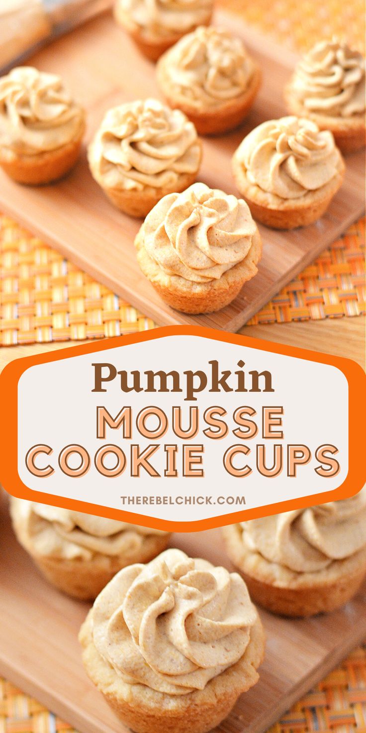 pumpkin mouse cookie cups on a wooden tray