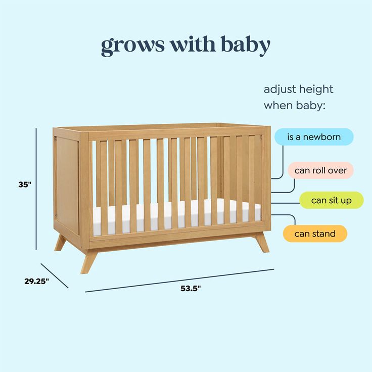 a baby crib is shown with the measurements for it's size and features