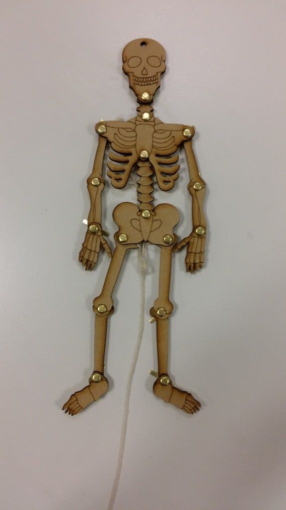 the skeleton is made out of wood and has gold beads