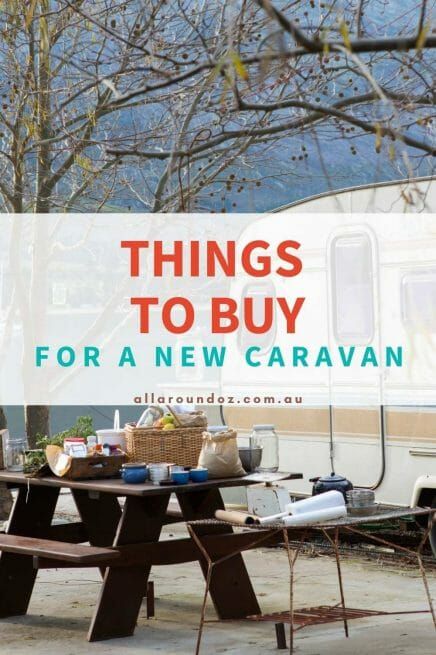 a picnic table with the words things to buy for a new caravan