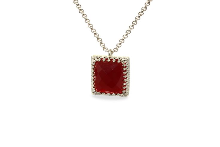 An elegant looking January birthstone necklace handmade with a Garnet pendant and finished in Sterling silver. This creation suits well with any of your pleasing outfits. A red square pendant necklace that will be a lovely gift for January-born ladies. An exquisite and stunning handcrafted jewelry piece. Finish is customizable to other materials Can be purchased in different necklace lengths Nickel Free and Tarnish Resistant Thoughtfully packaged with a fancy gift kit Product specifications Jewe Elegant Square Necklaces For Anniversary, Elegant Square Pendant Birthstone Necklace, Elegant Red Square Jewelry, Formal Sterling Silver Necklace With Square Pendant, Red Square Cut Jewelry For Gift, Red Square Cut Jewelry Gift, Formal Necklace With Square Pendant And Box Chain, Formal Square Pendant Necklace With Box Chain, Elegant Red Pendant Necklace