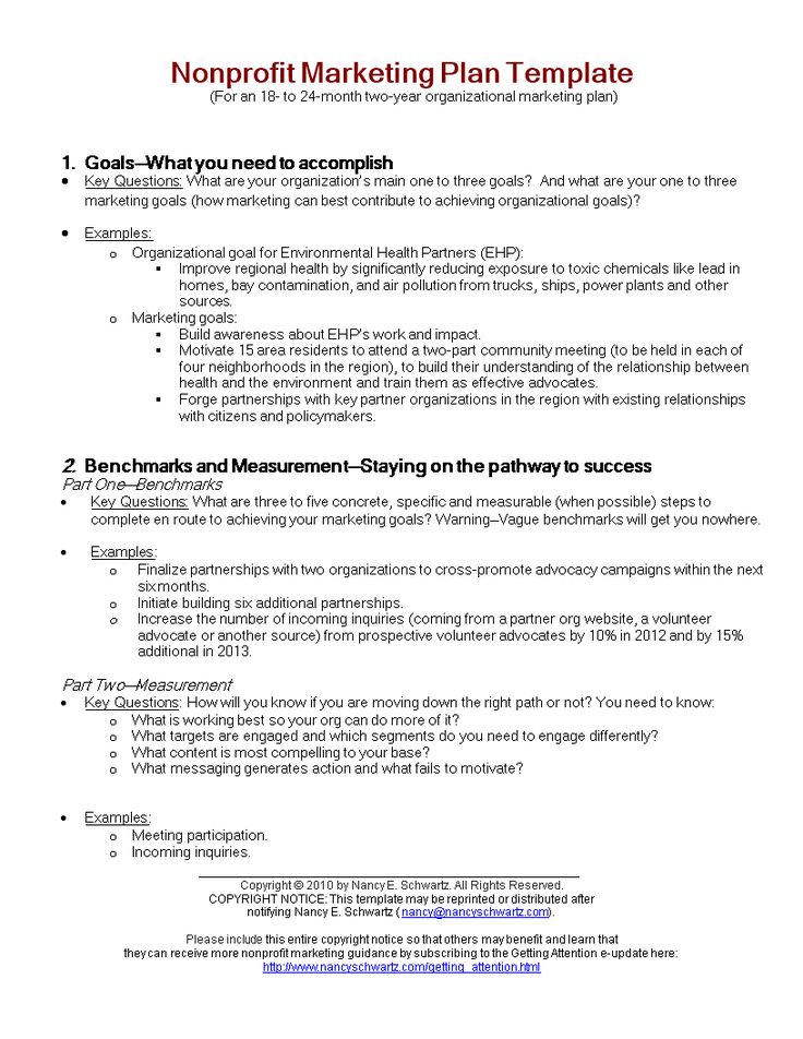 a paper with the words non - marketing plan template