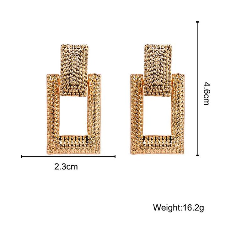 Add a luxurious touch to any look with these beautiful gold metallic dangle earrings. A classy addition to any ensemble. Gorgeous! Details Item Type: Dangle & Drop Earrings Metal Type: Zinc Alloy Size: 4.6*2.3cm Back Finding: Push Back Trendy Gold Earrings For Evening, Gold Metal Hoop Earrings For Evening, Elegant Rectangular Gold Plated Hoop Earrings, Elegant Rectangular Gold-plated Hoop Earrings, Trendy Gold Chandelier Earrings For Evening, Trendy Gold Linear Earrings, Trendy Gold Dangle Clip-on Earrings, Elegant Gold Rectangular Clip-on Earrings, Chic Gold Linear Metal Earrings