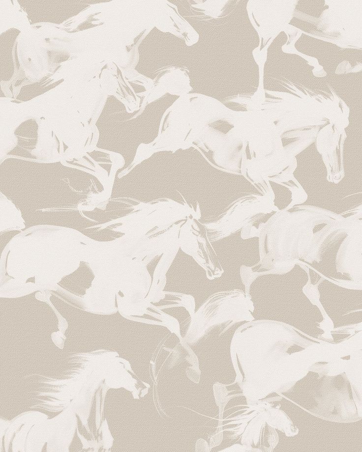 a group of white horses running across a gray sky wallpaper mural in a bedroom