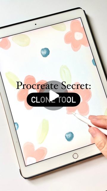 a person using a tablet with the text procreate secret clon tool on it