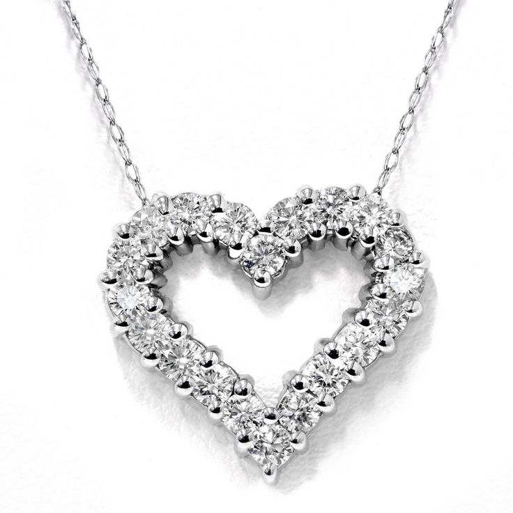 Pompeii3 1/2ct Diamond Heart Pendant 14K White Gold, Women's, Size: Small, Gold/White Lock Chain, 16 Inch Necklace, Gold G, Heart Pendant Diamond, Screw Back Earrings, G H, Sapphire Diamond, Diamond Heart, White Gold Diamonds