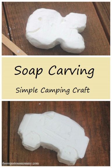 two pictures showing how to make soap carving with simple camping crafting supplies for kids