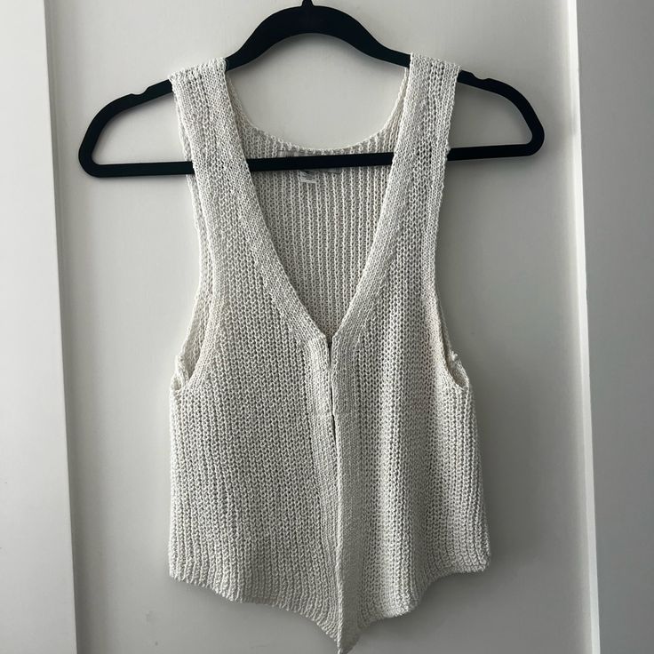 Nwot Urban Outfitters Knit Tank Top Size Medium Took The Tag Off And Never Wore White Chunky Knit V-neck Top, Casual Knitted Sweater Vest For Spring, White Pointelle Knit Sweater Vest For Spring, White Cotton Knit Sweater Vest, Chunky Knit Tops For Day Out, Casual Fitted Knit Sweater Vest, White Chunky Knit Top For Spring, Spring White Chunky Knit Tops, Casual Crochet Knit Top For Layering