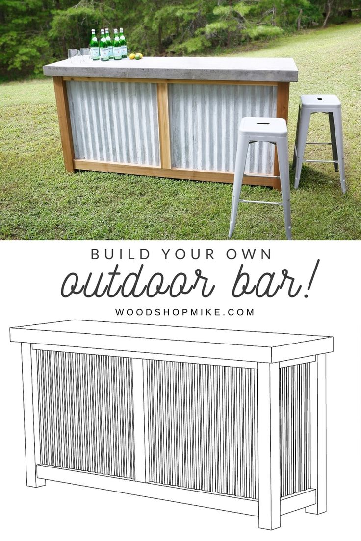 an outdoor bar with the words build your own outside bar on top and below it