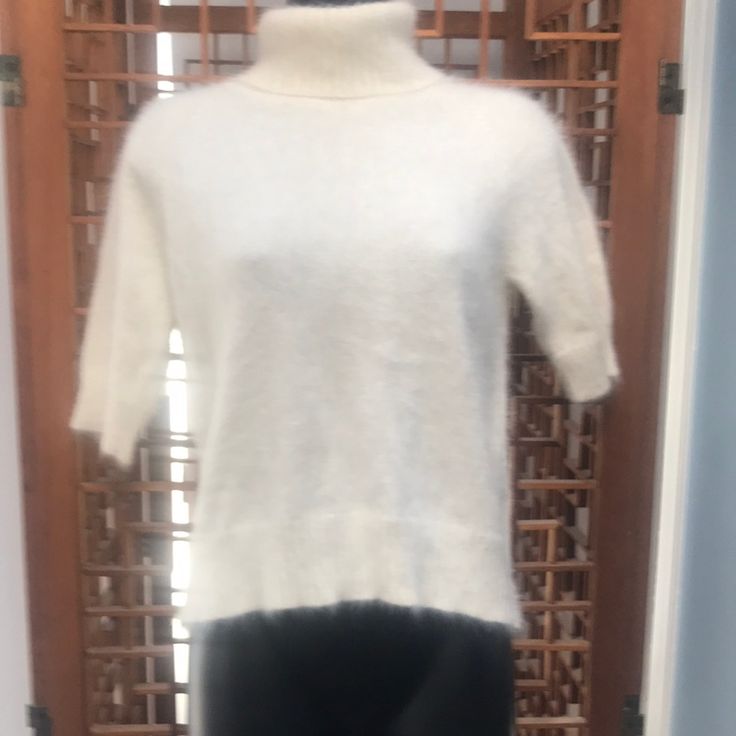 Nwot- The Limited Off White 70% Angora Pull Over Turtle Neck Sweater. In Excellent Condition. Classic White Turtleneck Top, White Short Sleeve Sweater For Fall, Cream Short Sleeve Tops For Winter, White Short Sleeve Classic Sweater, White Fitted Short Sleeve Sweater, Bodycon Sweater, Bodycon Sweater Dress, Turtle Neck Sweater, Wool Sweater