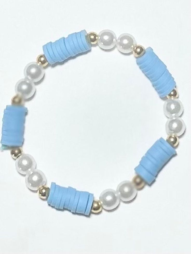 Clay Bead Bracelet - Etsy Blue Bracelet Ideas Clay Beads, Flat Bead Bracelet Patterns, Bracelet Designs Clay Beads, Cute Bracelets To Make With Clay Beads, Y2k Bracelets Clay Beads, Friendship Bracelet Ideas Clay Beads, Ideas For Making Bracelets, Bead Clay Bracelets, Dance Clay Bead Bracelet