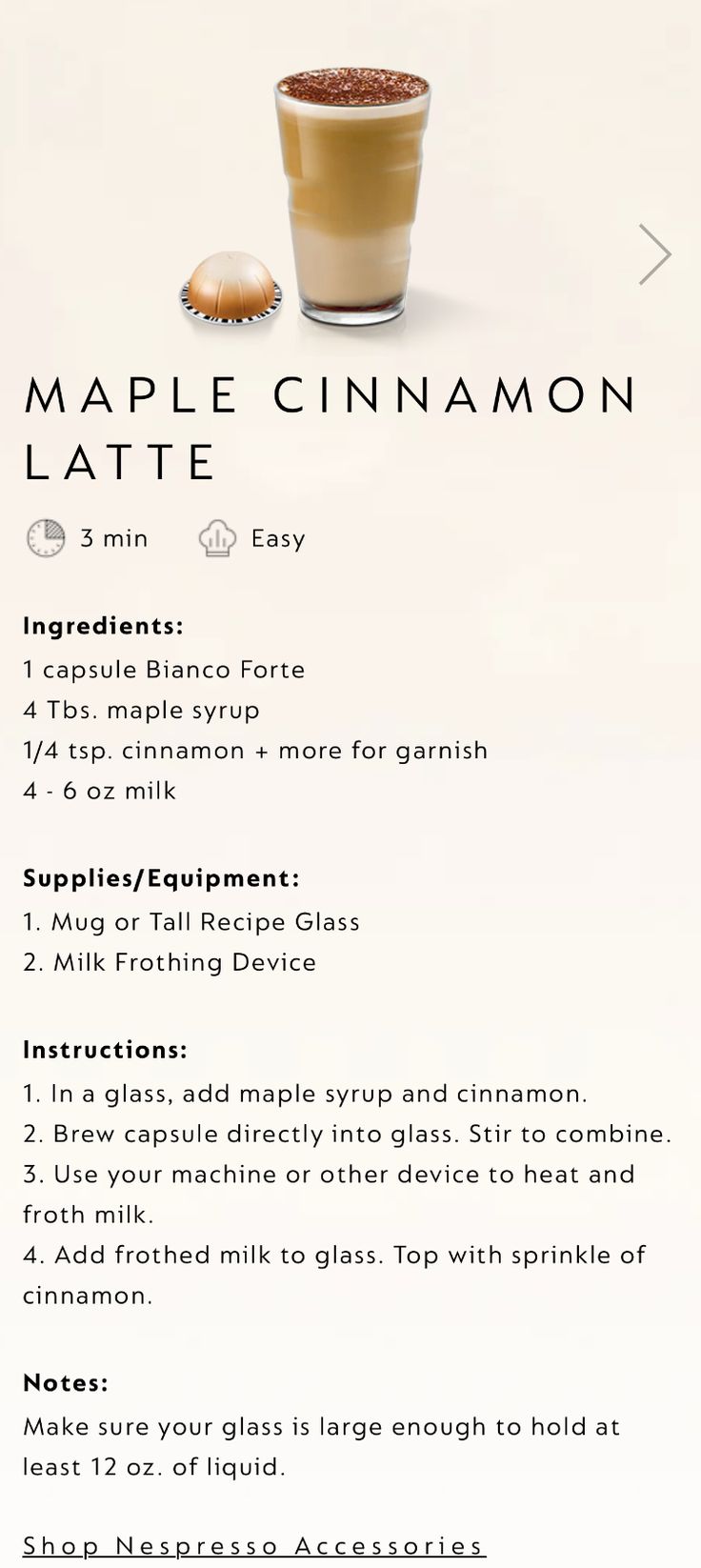 the recipe for maple cinnamon latte is shown in this graphic above it's description