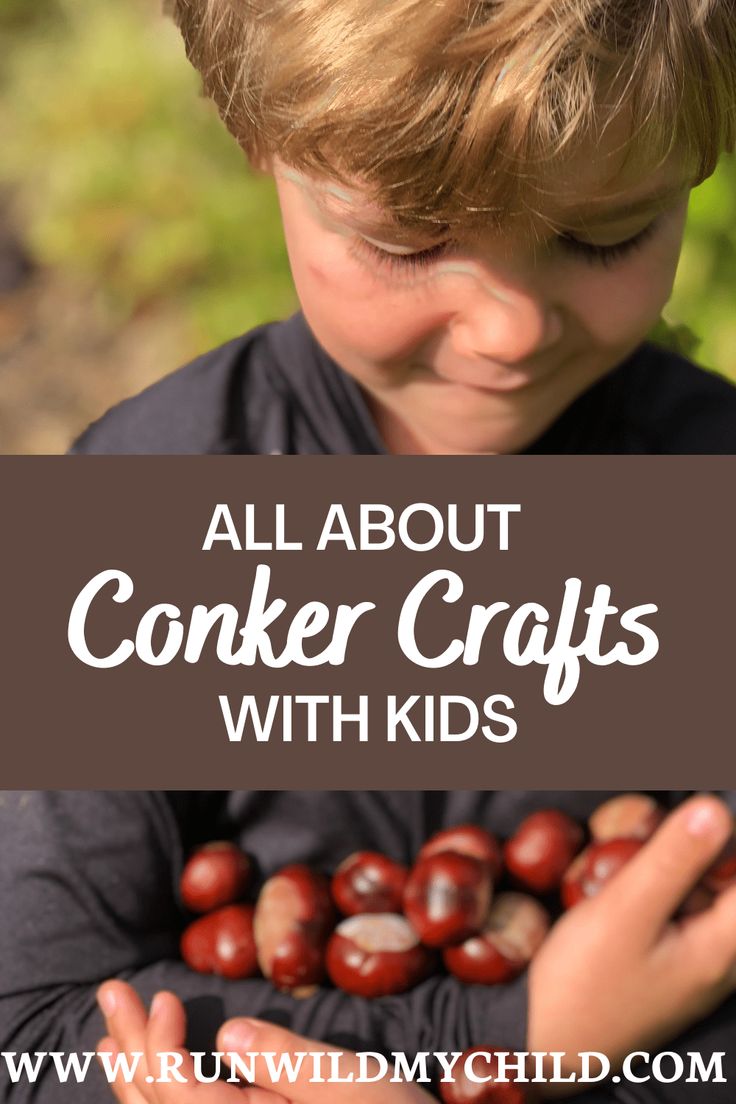 a young boy holding some fruit with the words all about conker crafts with kids