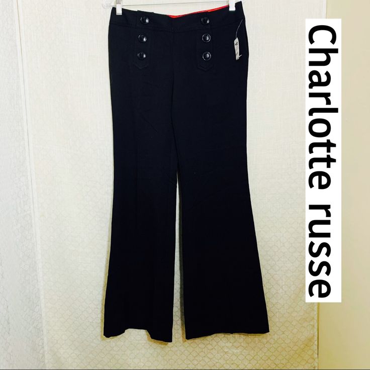 Charlotte Russe Wide Leg Pants Size2 Button Front Wide Leg Nwt Colored Dress Pants, Mint Green Pants, Slacks Trousers, Khaki Cargo Pants, Black Wide Leg Pants, Flared Leggings, Grey Dress Pants, Dress Slacks, Striped Jumpsuit