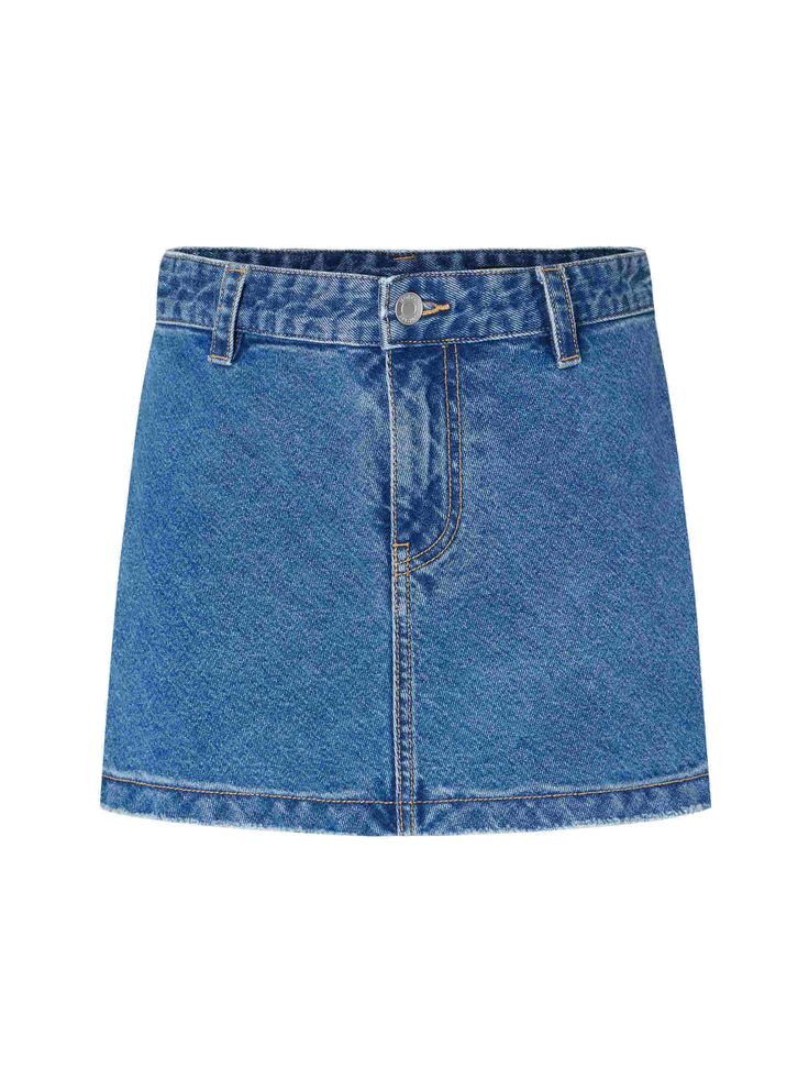 MO&Co. Women's A-line silhouette Denim Skirt The skirt is paired with an inner short design for a safe, stylish look. The straight shape and low waist fit flatter your figure, while the button and zipper closure make it easy to wear. this denim skirt is crafted from comfy cotton materials, which is sure to be a wardrobe staple. Features : - Mini length skirt with inner shorts- Low waist with straight silhouette- Button and zip closure design Code: MBC3SKT034The back length of size S is 32.5cmMAT Casual Mini Skirt With Button Zip Fly, Fitted Mini Denim Skirt With Button Zip Fly, Blue Denim Mini Skirt With Button Zip Fly, Trendy Dark Wash Short Skirt, Mid-rise Denim Skirt With Button Zip Fly, Denim Mid-rise Skirt With Button Zip Fly, Summer Blue Denim Skirt With Button Zip Fly, Medium Wash Denim Mini Skirt With Button Zip Fly, Casual Denim Blue Skirt With Button Zip Fly