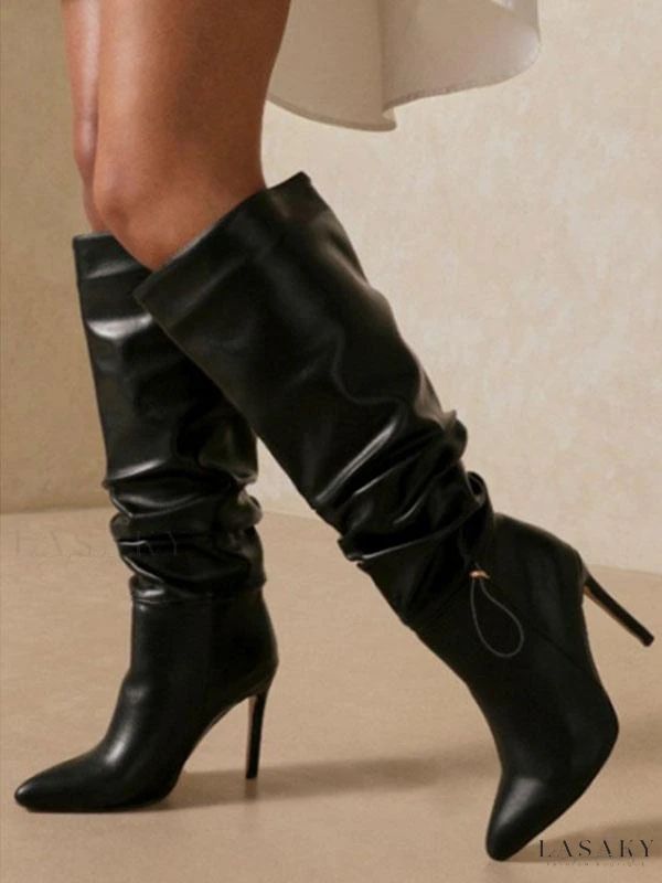 Lasaky - Stylish and Elegant Womens Knee High Stiletto Heel Boots with Slouch Design Stiletto Heel Boots, Knee High Stiletto Boots, Heel Boots For Women, High Leather Boots, Leather Heeled Boots, Stiletto Boots, Slouched Boots, Knee High Leather Boots, Casual Heels