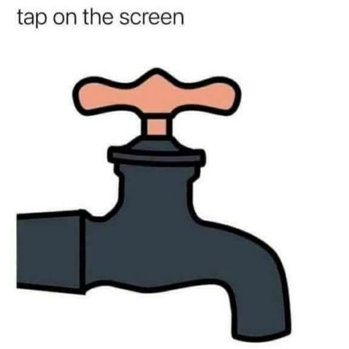 a faucet with the words tap on the screen above it and below it