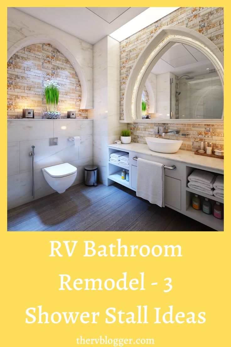 a bathroom with a sink, mirror and toilet next to a brick wall that says don't miss this home remodeling checklist when you start remodeling your home