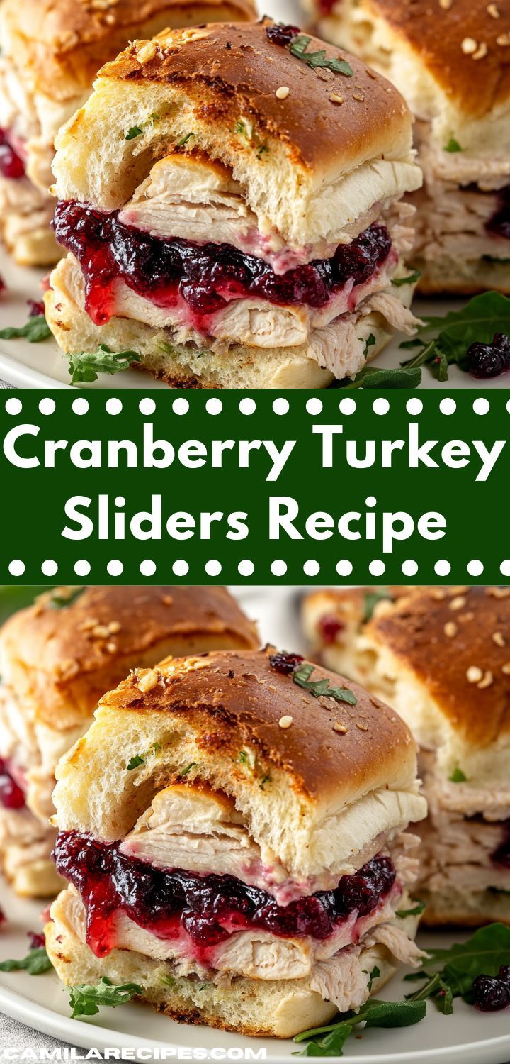 cranberry turkey sliders are stacked on top of each other and ready to be eaten