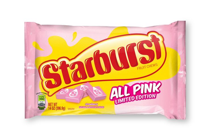 starburst all pink candy bar with lemon filling on the front and back side