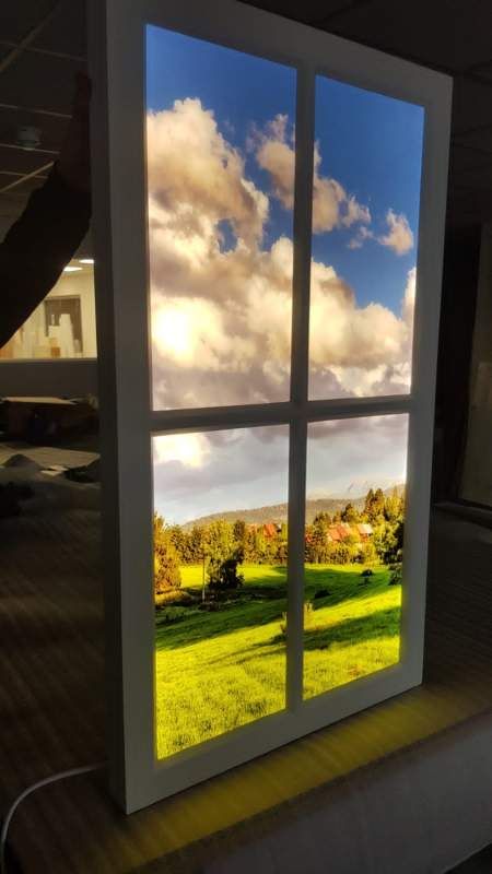 an open window looking out onto a green field