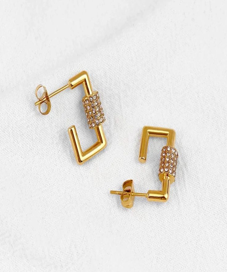 18K Gold Plated Stainless Steel Diamond Earrings Hypoallergenic Waterproof Earrings Hypoallergenic, Diamond Earrings, 18k Gold, Gold Plate, Plating, Paris, Stainless Steel, Gold