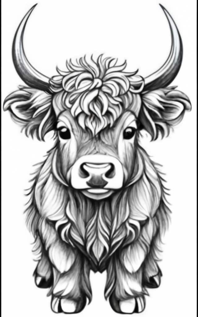 a drawing of a bull with large horns and long horns on it's head