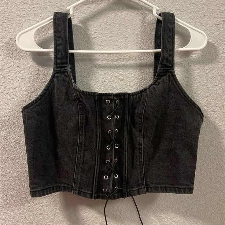 Black Denim Cropped Top Condition: Brand New W Tag All Sales Final Trendy Black Denim Top For Spring, Casual Black Denim Top, Black Denim Top For Summer, Trendy Black Cotton Denim Top, Summer Black Denim Top, Black Fitted Casual Denim Top, Fitted Black Denim Top Casual Style, Fitted Black Casual Denim Top, Casual Fitted Black Denim Top