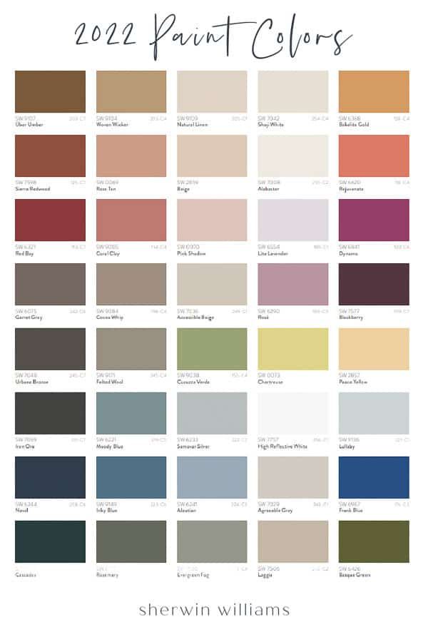 the color chart for sherylin williams's paint colors