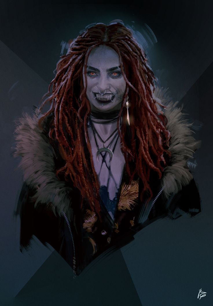 a digital painting of a man with dreadlocks and piercings on his face