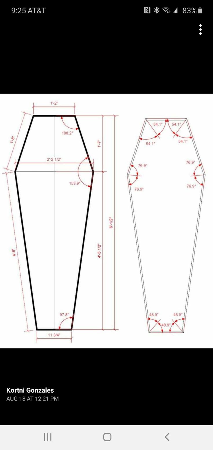 an image of the front and back side of a dress pattern, with measurements for it