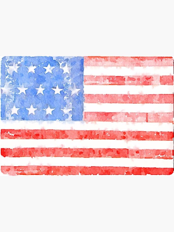 an american flag painted in red, white and blue watercolors with the colors of the united states of america