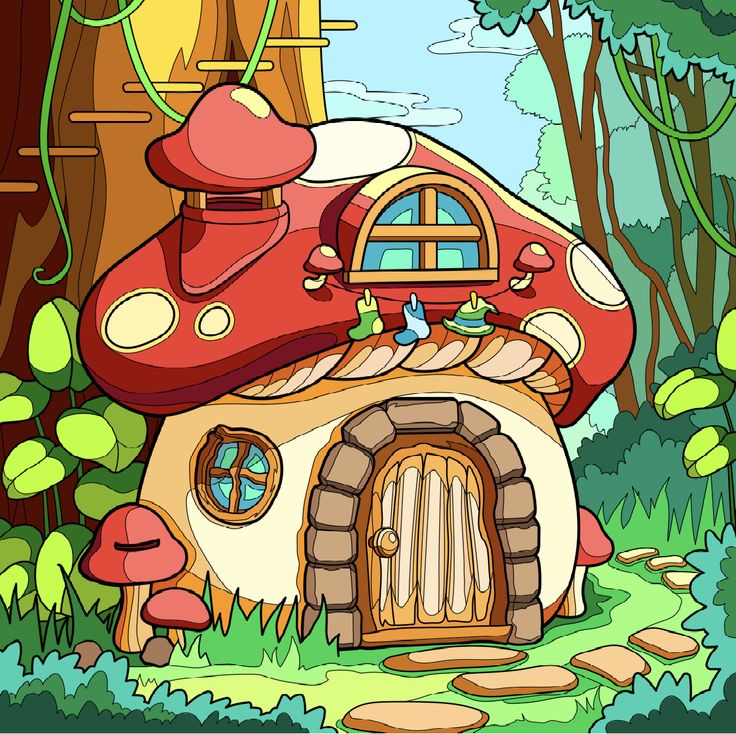 an image of a mushroom house in the woods