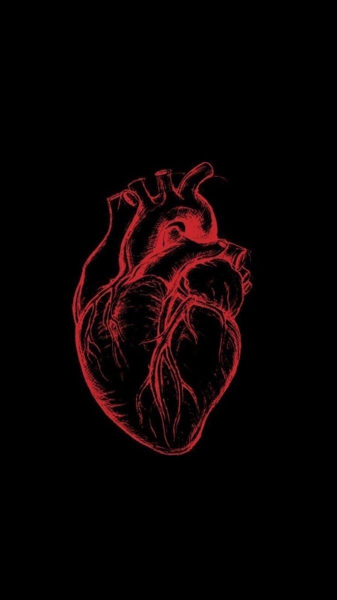 a drawing of a heart on a black background