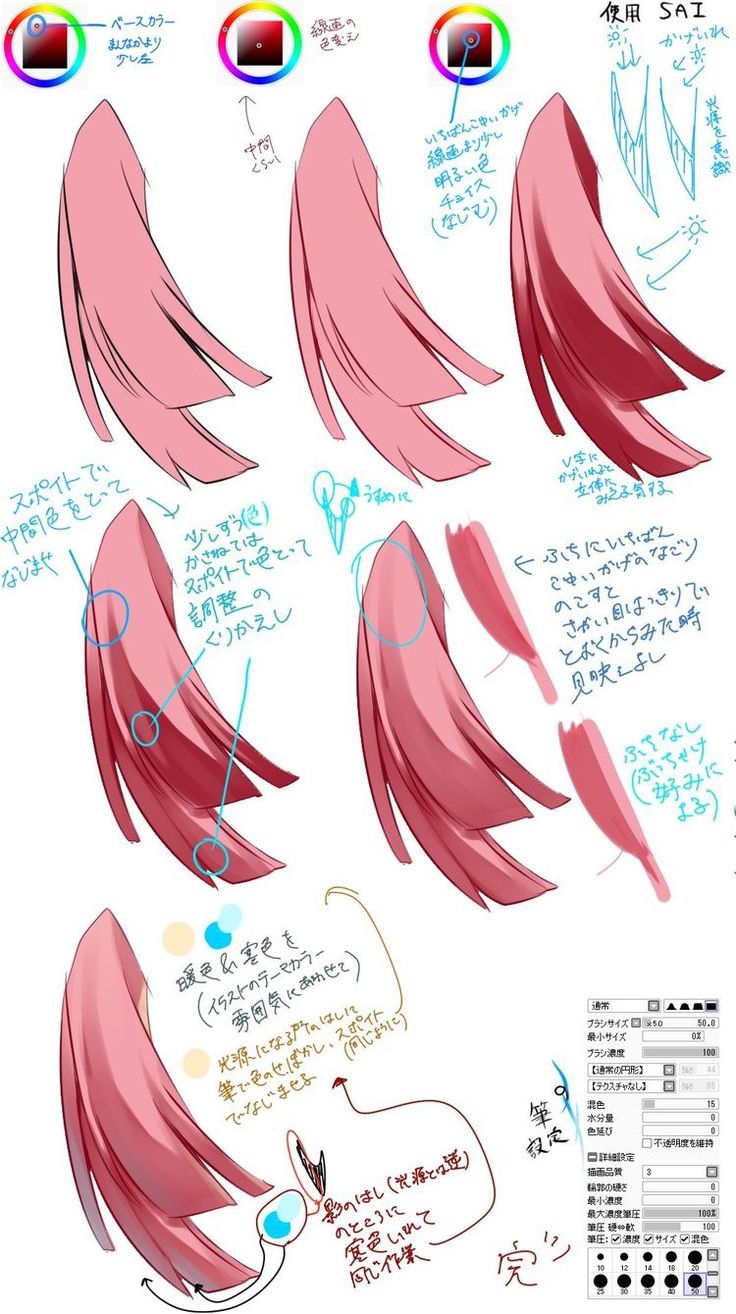 an anime character's hair is shown in various stages of development, including the tail and