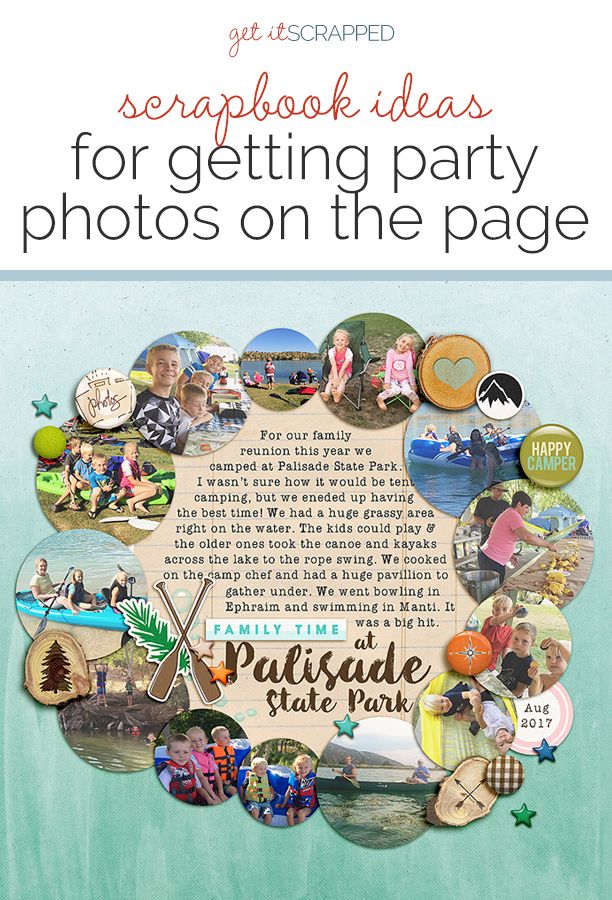 the cover of scrapbook ideas for getting party photos on the page