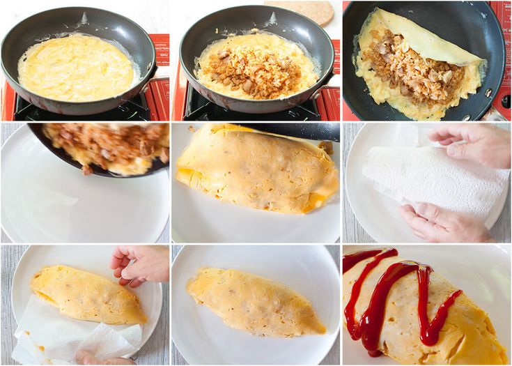 the steps to make an omelet are shown here