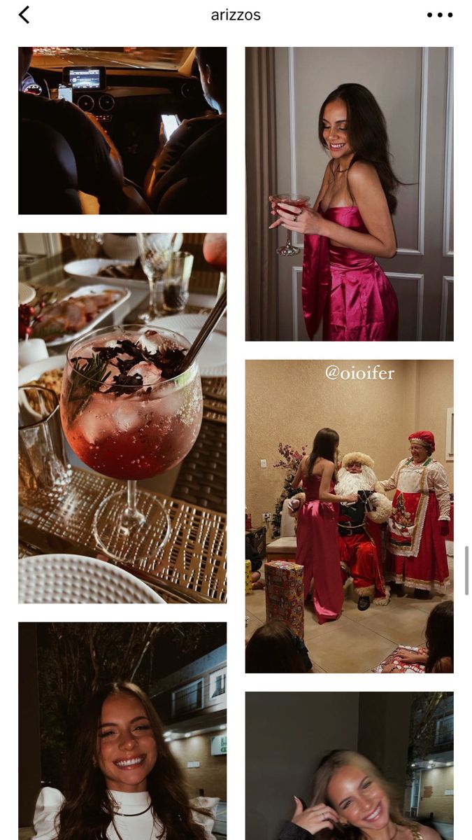 several pictures of women in different outfits and one is holding a wine glass, the other has