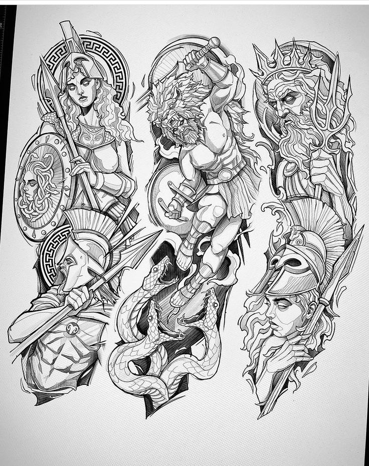 a drawing of some people with tattoos on their bodies