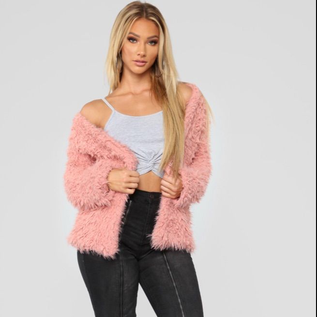 Faux Fur Open Front Fuzzy Jacket 100% Polyester Trendy Fluffy Fur Coat For Spring, Trendy Fluffy Spring Fur Coat, Casual Fluffy Fur Coat For Fall, Fluffy Pink Outerwear For Spring, Pink Fluffy Long Sleeve Outerwear, Fluffy Pink Spring Outerwear, Trendy Faux Fur Winter Outerwear, Trendy Hooded Spring Fur Coat, Casual Faux Fur Outerwear With Long Sleeves