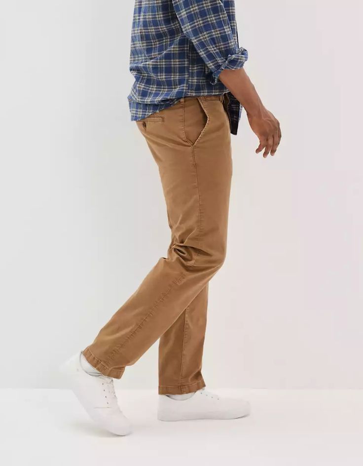 AE Flex Original Straight Lived-In Khaki Pant Dark Khaki Pants Outfit Men, Dark Khaki Pants Outfit, Khaki Pants Outfit Men, Dark Khaki Pants, Khaki Pants Outfit, Khaki Dress Pants, Pants Outfit Men, Mens Khakis, Dark Khaki