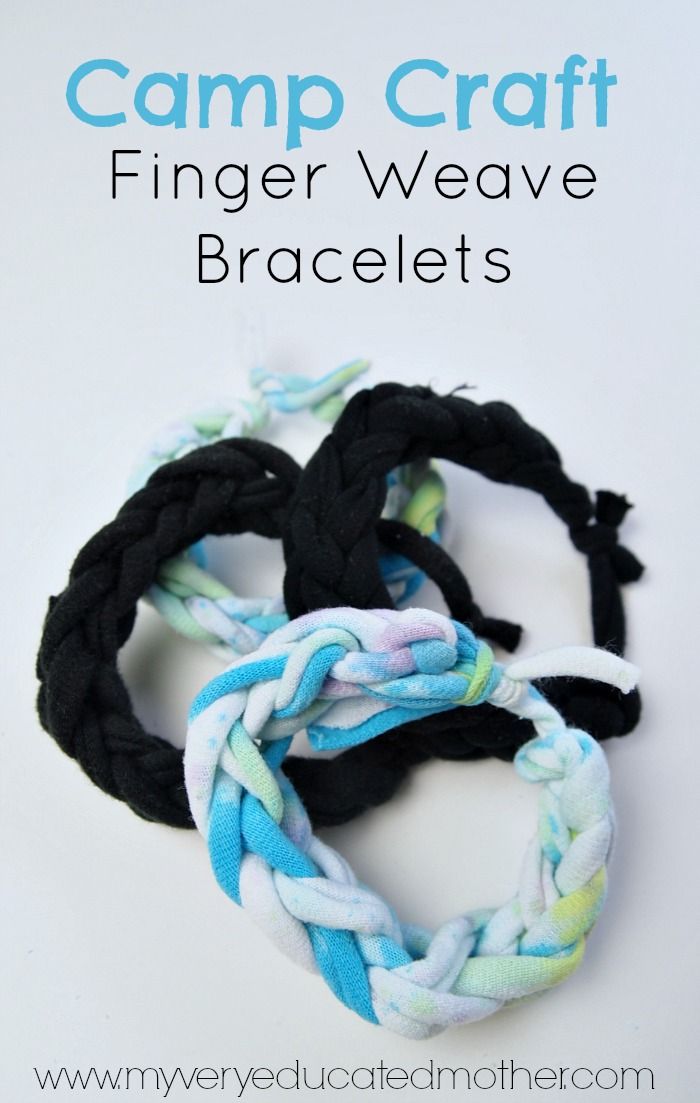 the camp craft finger weave bracelets are made with yarn