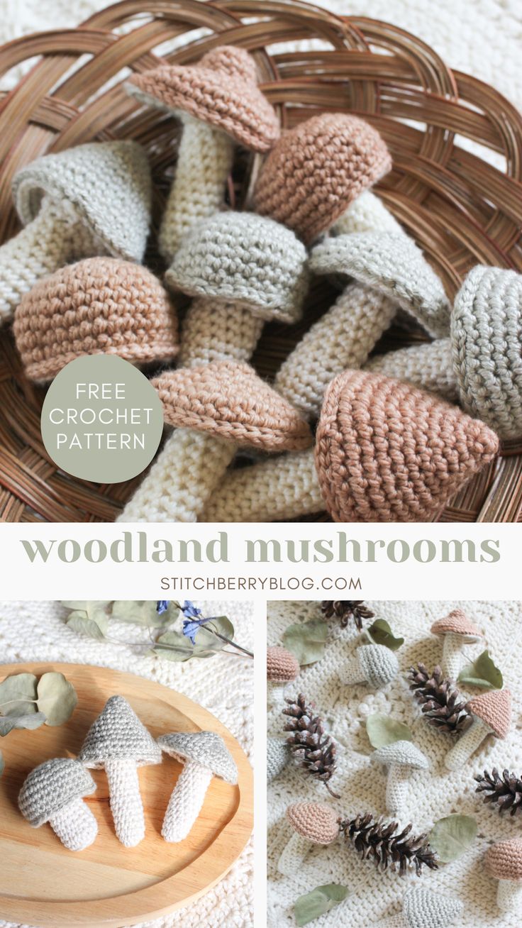 crochet patterns for woodland mushrooms and pine cones