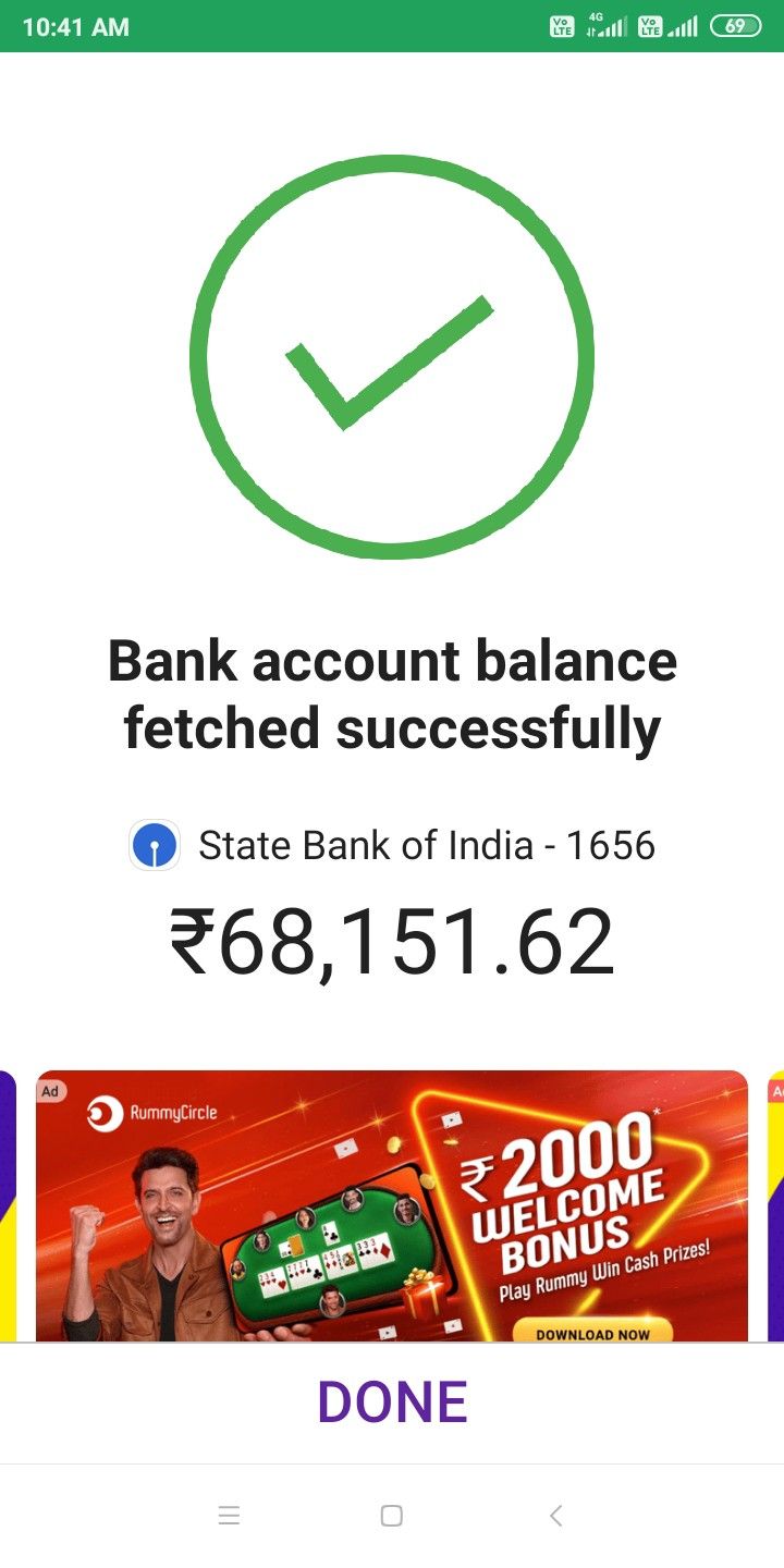 the bank account balance is displayed on an iphone screen, and it appears to be in india