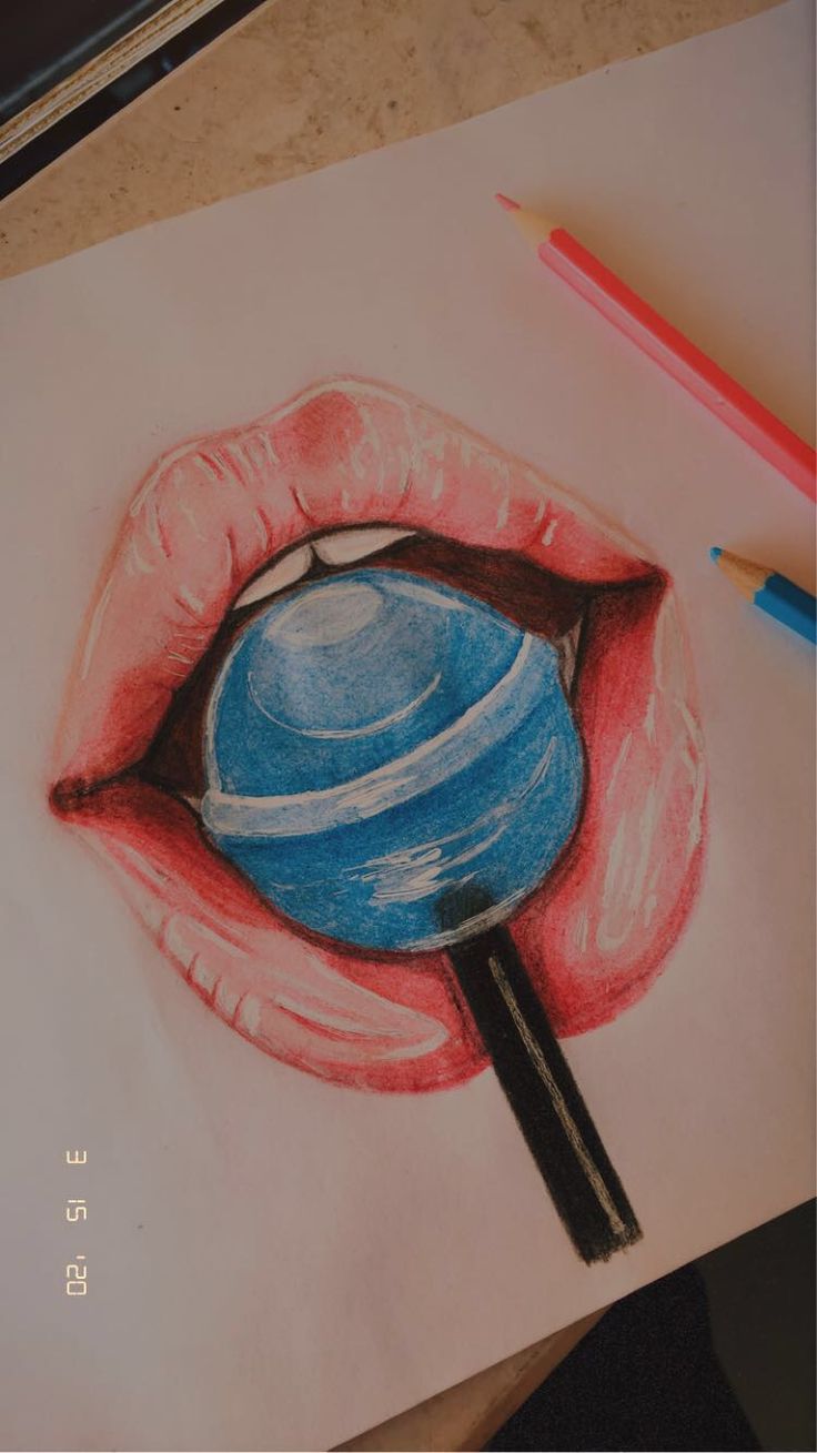 a drawing of a woman's lips with a magnifying glass in it