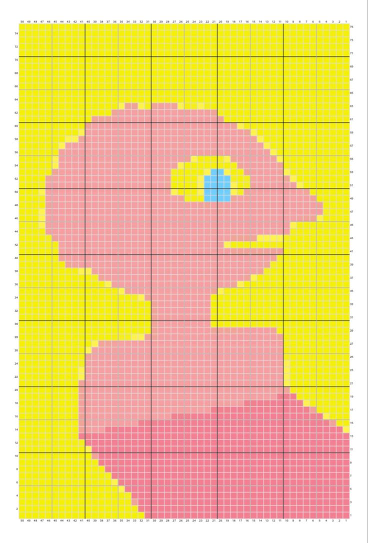 a cross stitch pattern with the shape of a woman's face in pink and yellow