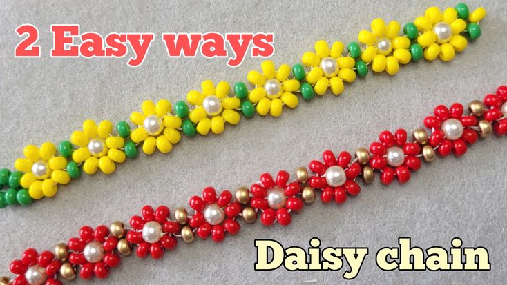 2 easy ways to make Daisy chain Flower Necklace Diy, Flower Bracelet Diy, A Daisy Flower, Diy Jewellery Making, Seed Bead Bracelets Tutorials, Beaded Daisy, Beaded Patterns, Diy Jewelry Making Tutorials, Beaded Necklace Tutorial