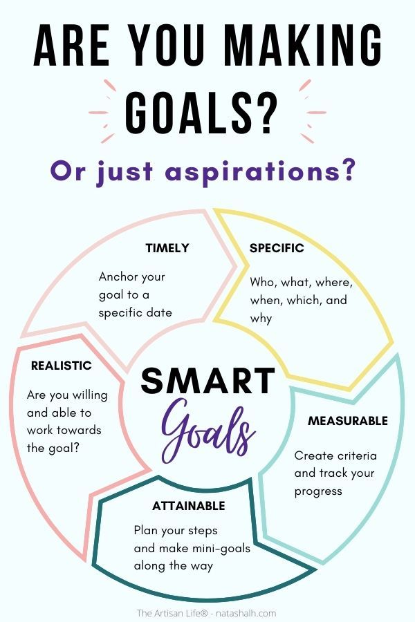 the smart goals wheel with text that reads are you making goals? or just aspirations?