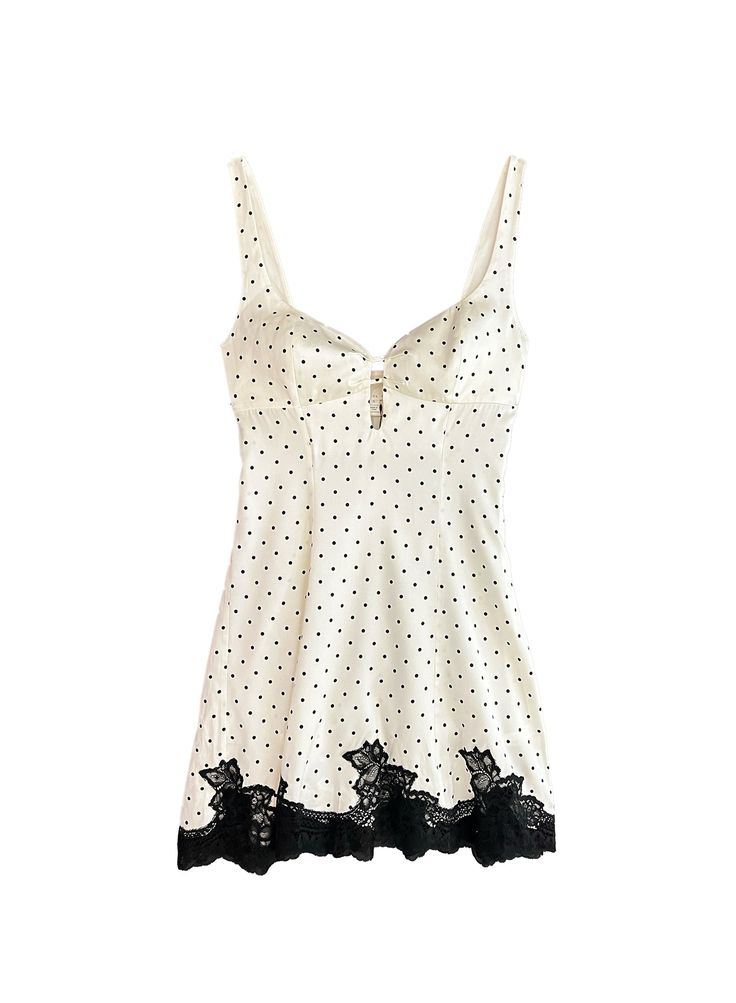 Right on the dot. Our Polka Dot Keyhole Dress, in playful polka dot print. Features flirty keyhole detail with contrasting black lace trim. Sexy mini length with invisible zipper closure. Pair with heels and your favorite Essentials panty for a look that goes perfectly from happy hour to after hours.This style runs slightly small. If in between sizes, we recommend sizing up. 100% SilkDry clean only Model is 5'9 and wearing a size XS. Dot Outfit, Dots Outfit, Fancy Fits, Polka Dots Outfit, Keyhole Dress, Black Lace Trim, The Dot, Polka Dress, After Hours